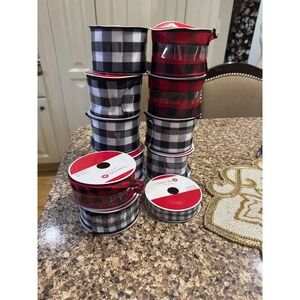 Celebrate It Plaid Wired Ribbon Christmas Holiday Crafting Decor Red Black White